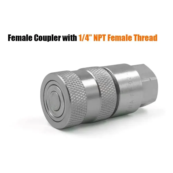 1/4" Body Size Flat Face Quick Coupler Male Thread 16/9-18 UNF Male Coupler 1/4" NPT Female Coupler for Portable car Lifting - Image 3