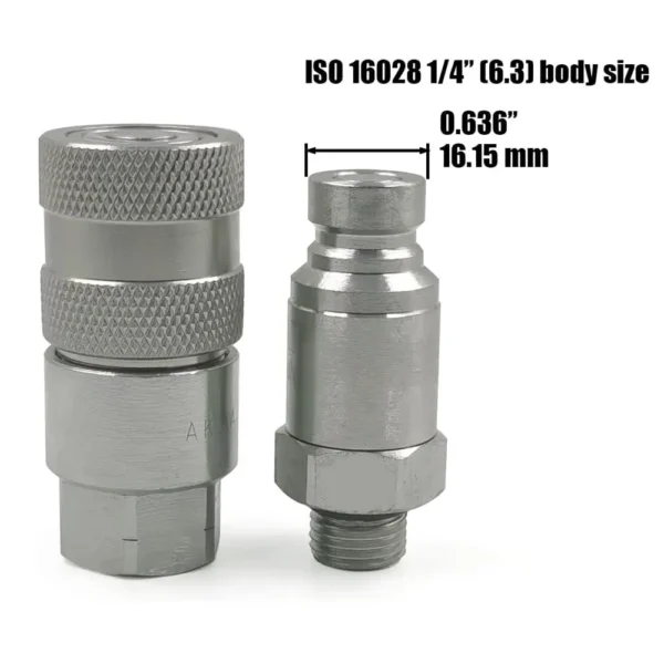 1/4" Body Size Flat Face Quick Coupler Male Thread 16/9-18 UNF Male Coupler 1/4" NPT Female Coupler for Portable car Lifting - Imagen 2