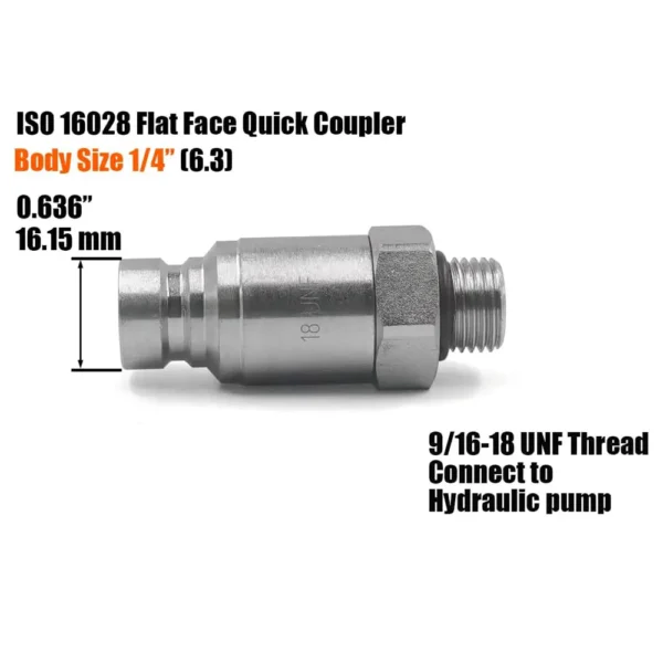 1/4" Body Size Flat Face Quick Coupler Male Thread 16/9-18 UNF Male Coupler 1/4" NPT Female Coupler for Portable car Lifting - Image 4