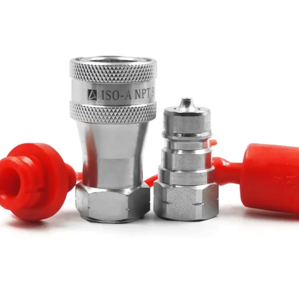 3/8" NPT Thread ISO 7241-1 Series A Hydraulic Quick Disconnect Coupling/Quick Coupler set with dust caps - Image 2